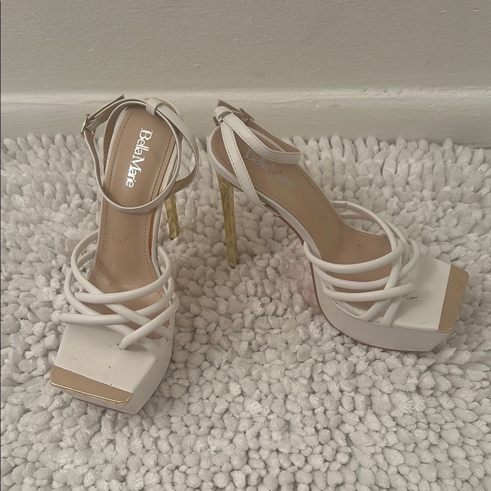 Bella Marie White and Gold Strappy Heels